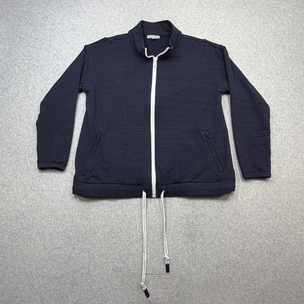 T By Talbots Jacket Womens Petite Medium Blue Track Full Zip UPF 50+ Drawcord